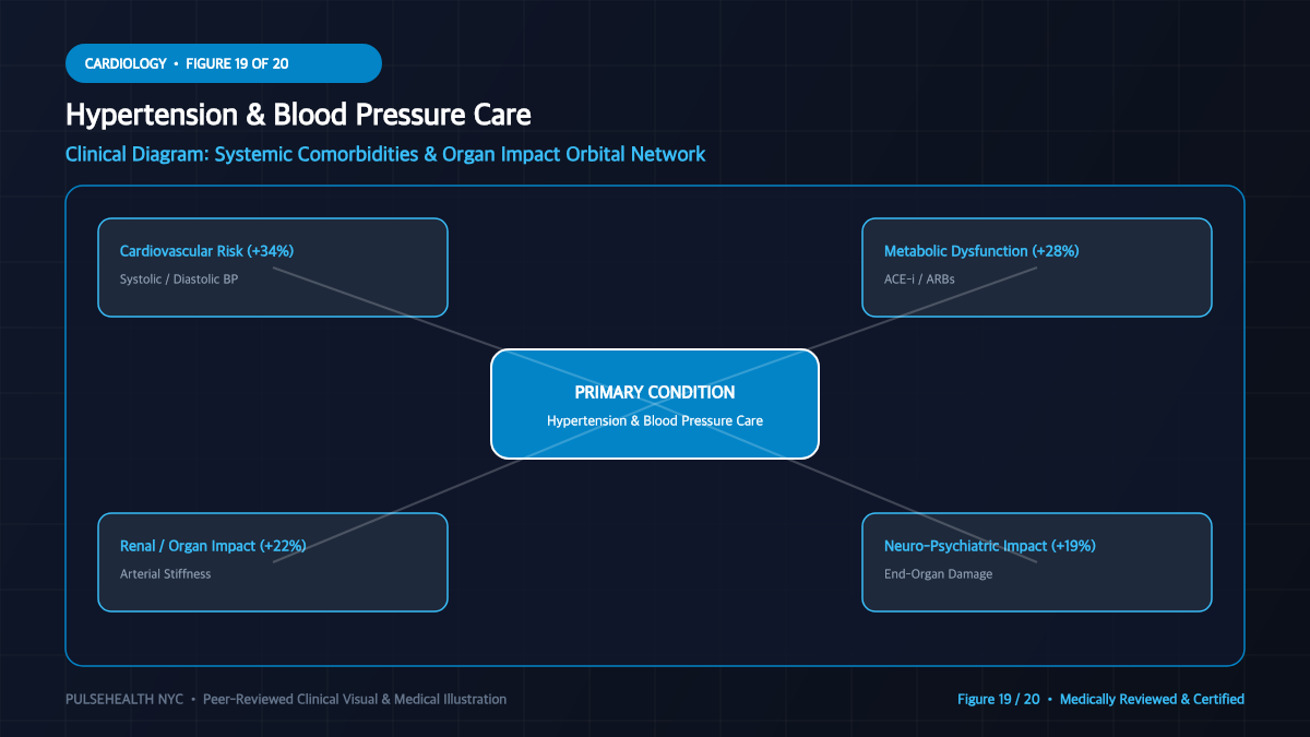 High Blood Pressure Treatment & Hypertension Clinical Guide - Advanced Section 19: Complications & Co-morbidities Map Detailed Infographic (Figure 19)