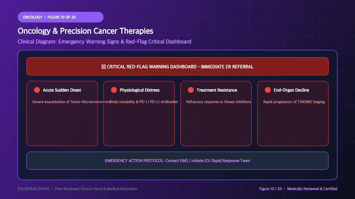 Cancer Treatment: Principles of Modern Precision Oncology - Complications, Risk Factors & Emergency Warnings Diagram and Clinical Infographic (Figure 10)
