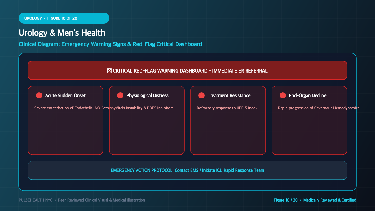Erectile Dysfunction Treatment: Clinical Diagnosis & Therapeutics - Complications, Risk Factors & Emergency Warnings Diagram and Clinical Infographic (Figure 10)
