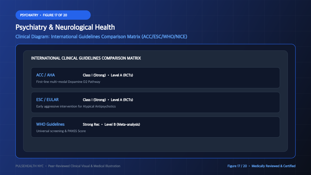 Schizophrenia Treatment & Psychotic Disorders Clinical Manual - Advanced Section 17: Global Clinical Guidelines Comparison Detailed Infographic (Figure 17)