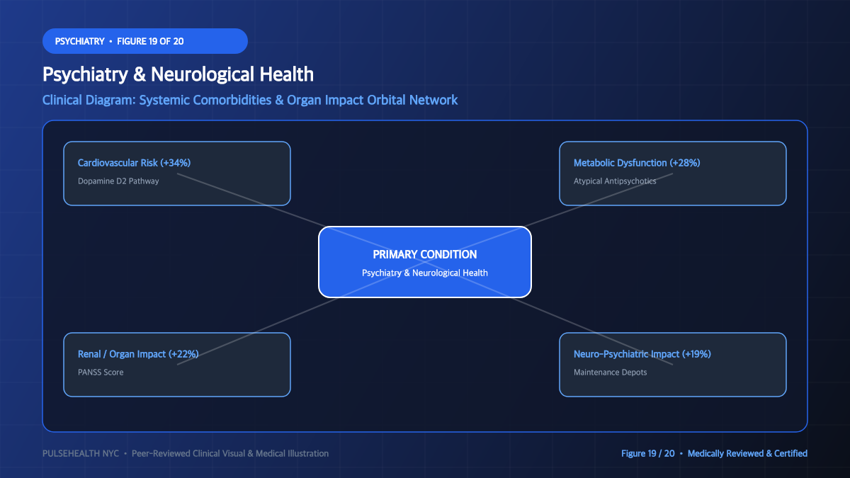 Schizophrenia Treatment & Psychotic Disorders Clinical Manual - Advanced Section 19: Complications & Co-morbidities Map Detailed Infographic (Figure 19)